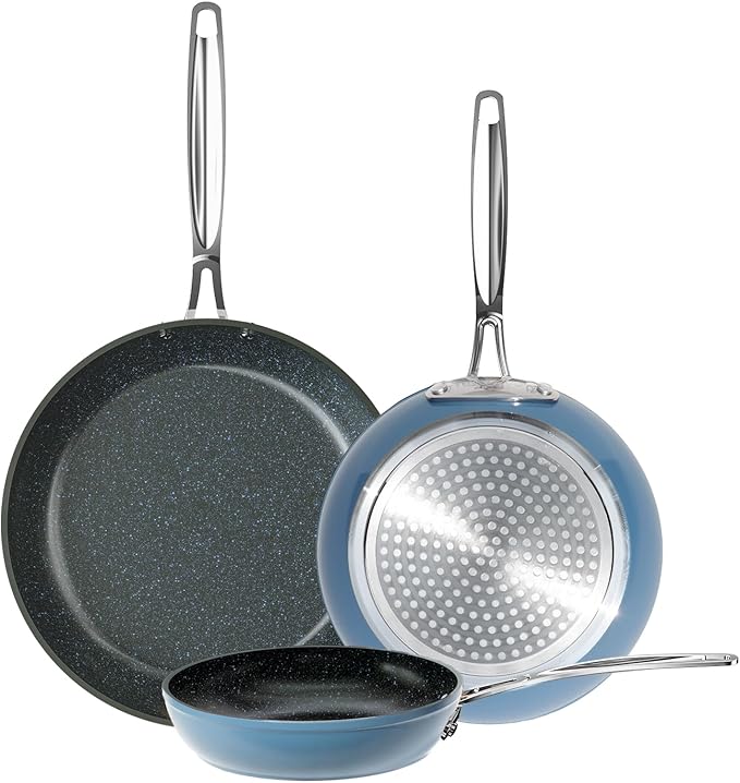 Nuwave 3-Piece 8”, 10”, 12” Forged Lightweight Frying Pan Set, Cozy Blue