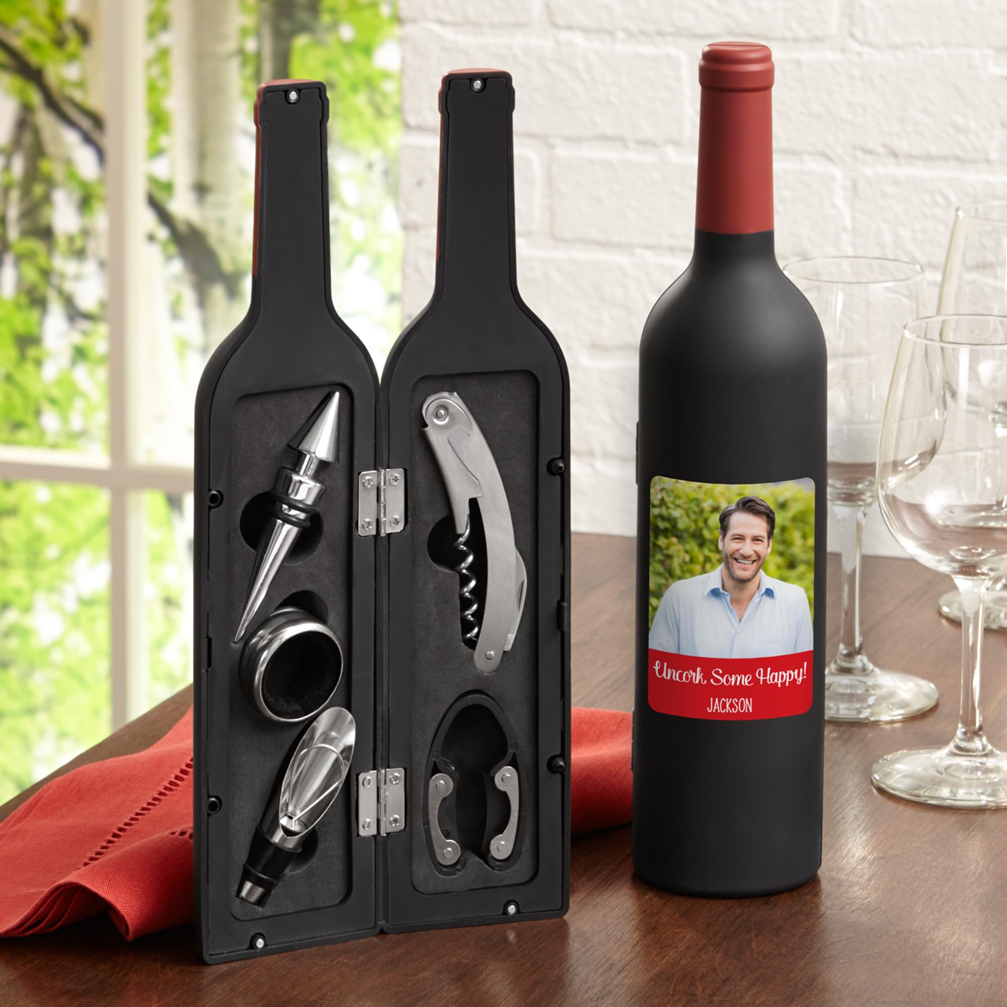 Let's Make Memories Personalized Photo 5-Piece Wine Tool Set - Wine Bottle Opener - Red