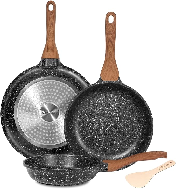 ESLITE LIFE Nonstick Ceramic Frying Pan Skillet with Lid, Non-Toxic Egg Omelette Kitchen Cooking Pans Compatible with All Stovetops (Gas, Electric & Induction)