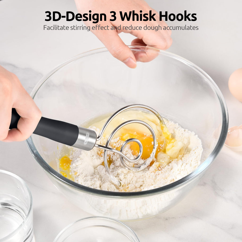 U-Taste Danish Dough Whisk 18/8 Stainless Steel Sourdough Mixer, Black