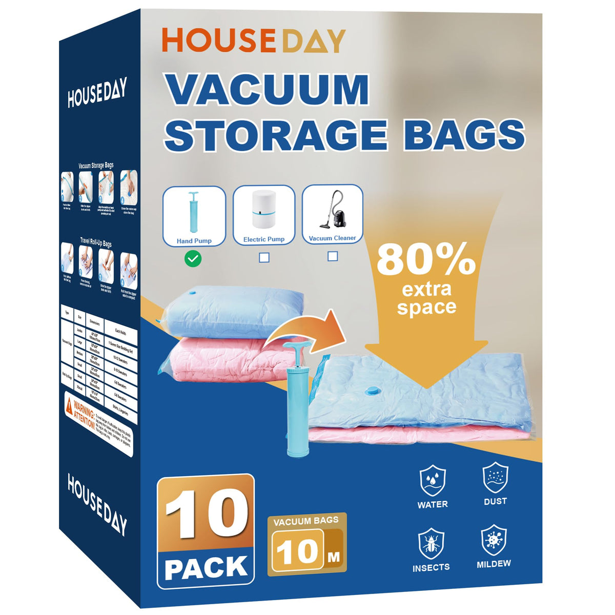 HOUSE DAY 22 Pack Vacuum Storage Bags with Pump,Space Saving Vacuum Seal Bags For Clothing Travel,4 Jumbo/4 Large/4 Medium/4 Small, 2S/2XS/2XXS Roll Up Bags, Hand Pump Included, Sealer Clothes Storage