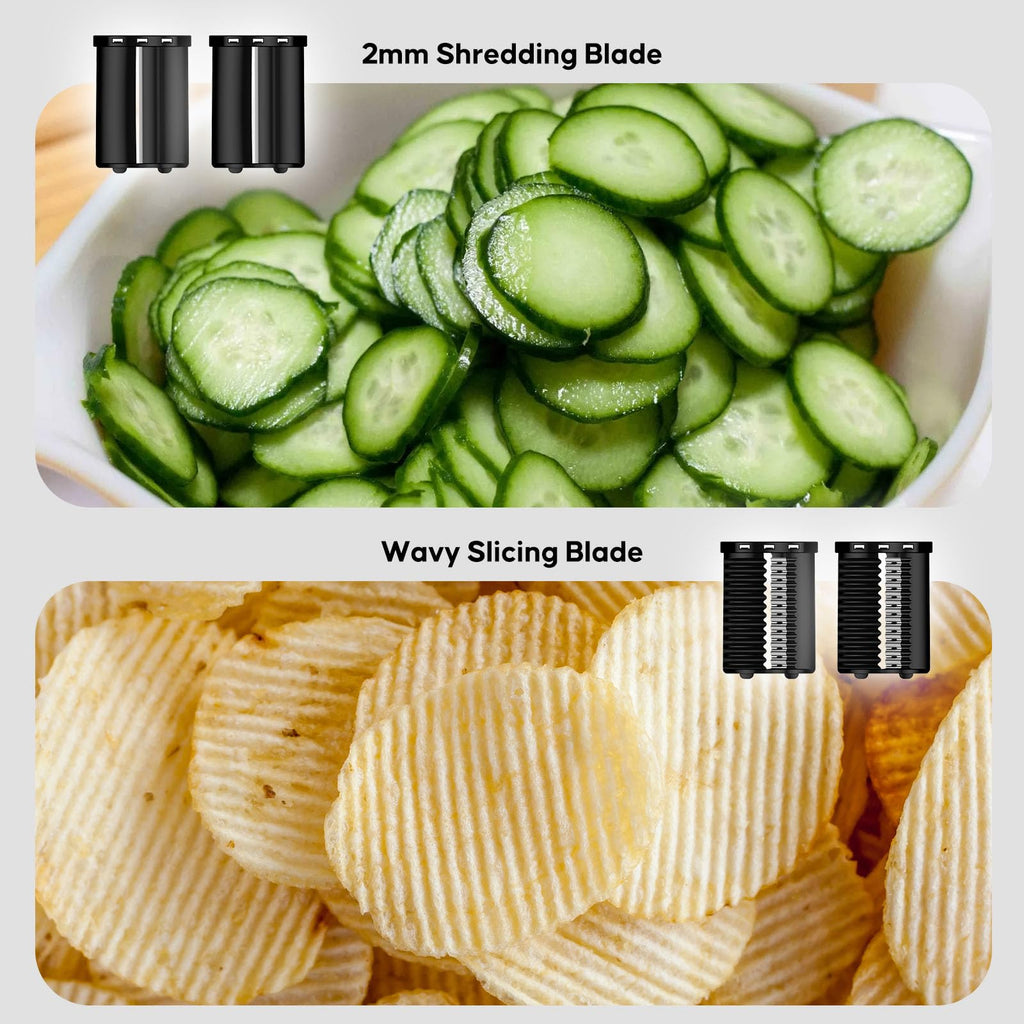 VVAKAM Electric Cheese Grater,300W DC Motor Salad Maker,Electric Slicer Shredder with 5 Different Shapes of Blades,Electric Vegetable Cutter for Potato,Carrot,Black