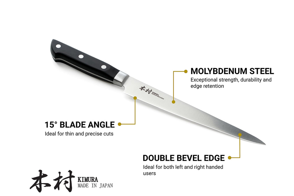Kimura Slicer Knife, [Made in Japan], 8 inch Professional Chef Knife, Ultra Sharp High Carbon Molybdenum Stainless Steel Kitchen Knives, Chefs Knife with Ergonomic Handle - Japanese Carving Knife
