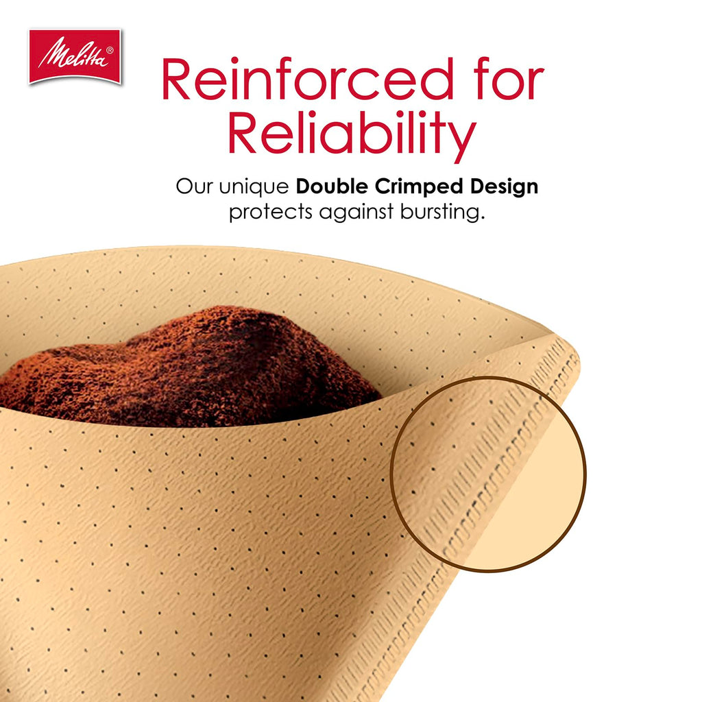 Melitta #4 Unbleached Coffee Filters, Premium, Natural Brown, Flavor Enhancing Coffee Filters for 8-12 Cup Coffee Makers, Kosher Certified, Compostable, 100 Count (Pack of 6)