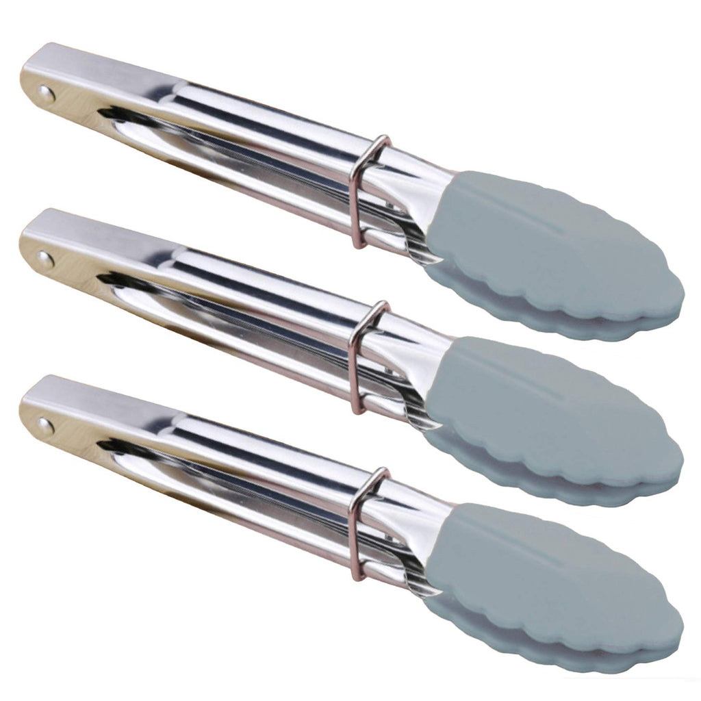 HINMAY Mini Tongs with Silicone Tips 7-Inch Kitchen Tongs, Set of 3 (Black)
