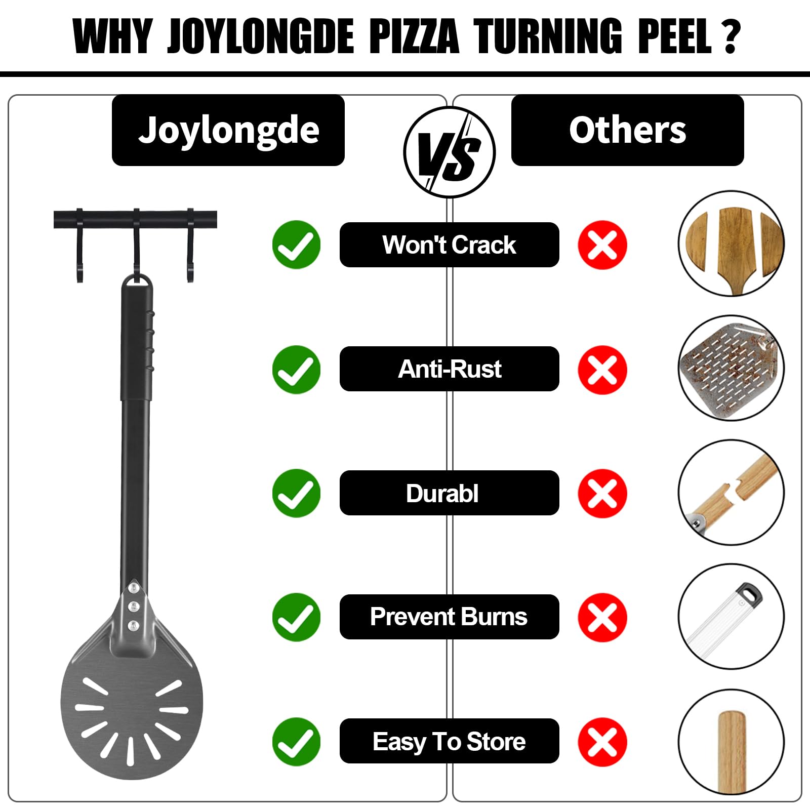Pizza Turning Peel 6 Inch Round Anodized Aluminum Perforated Pizza Peel Turner With Metal Handle Pizza Paddle Spinner For Outdoor Pizza Oven Accessories