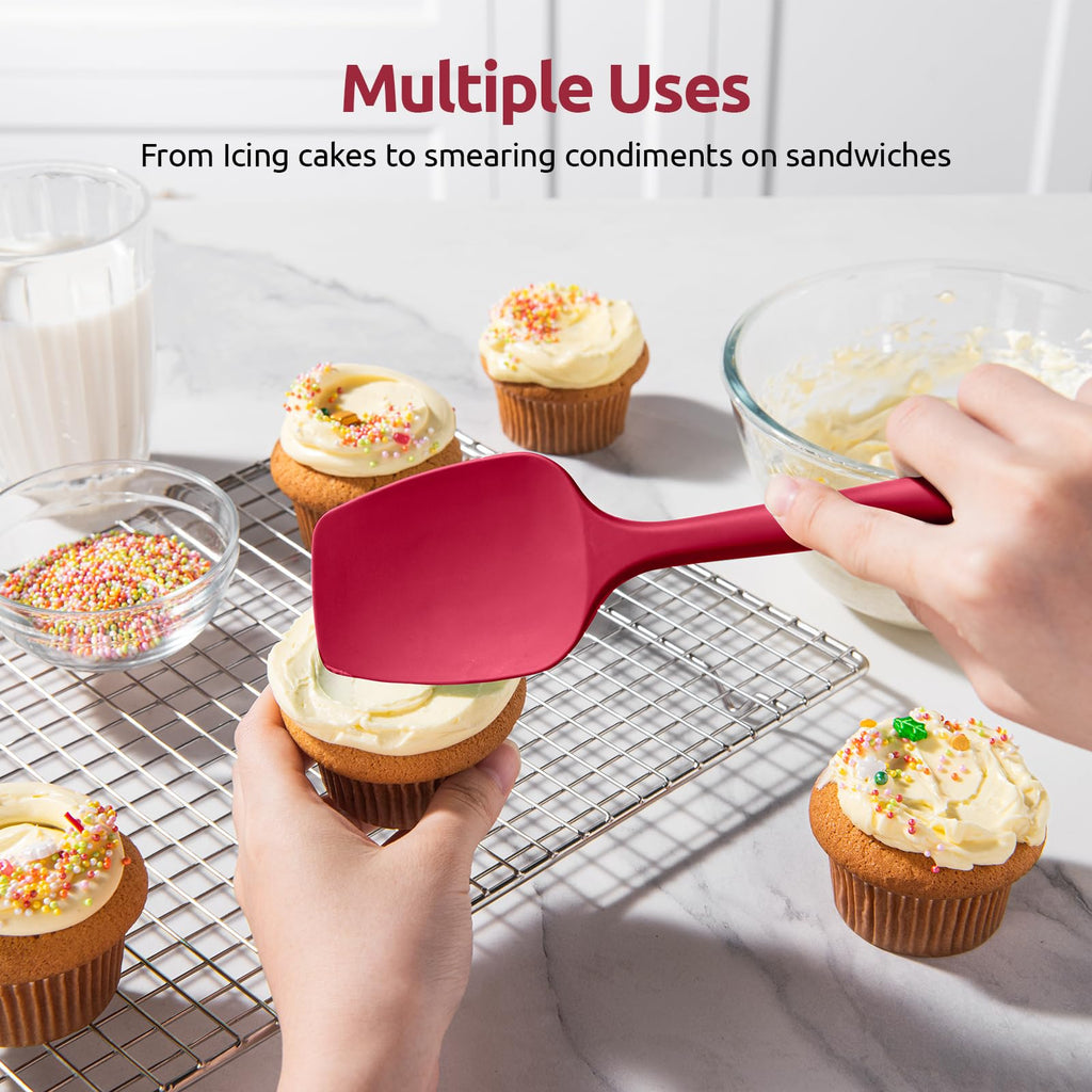 U-Taste Silicone Spoon Spatula Set of 3, 600°F High Heat Resistant, Red