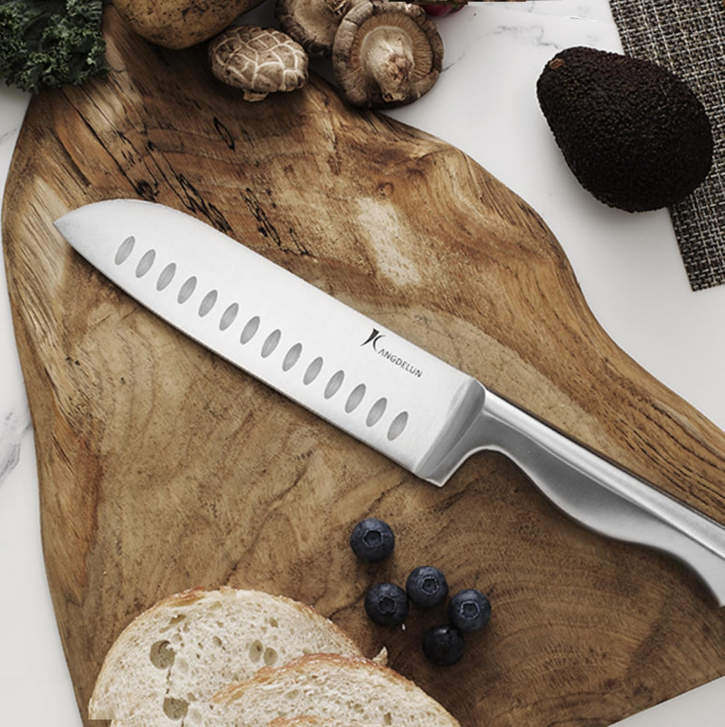 KANGDELUN 15‑Pc Kitchen Knife Set w/Block & Sharpener, Ultra Sharp 50Cr15MoV High Carbon Stainless Steel Blades, Ergonomic Anti‑Slip Handles, Angled Wood Block, Chef Knife, 6 Steak Knives & Shears