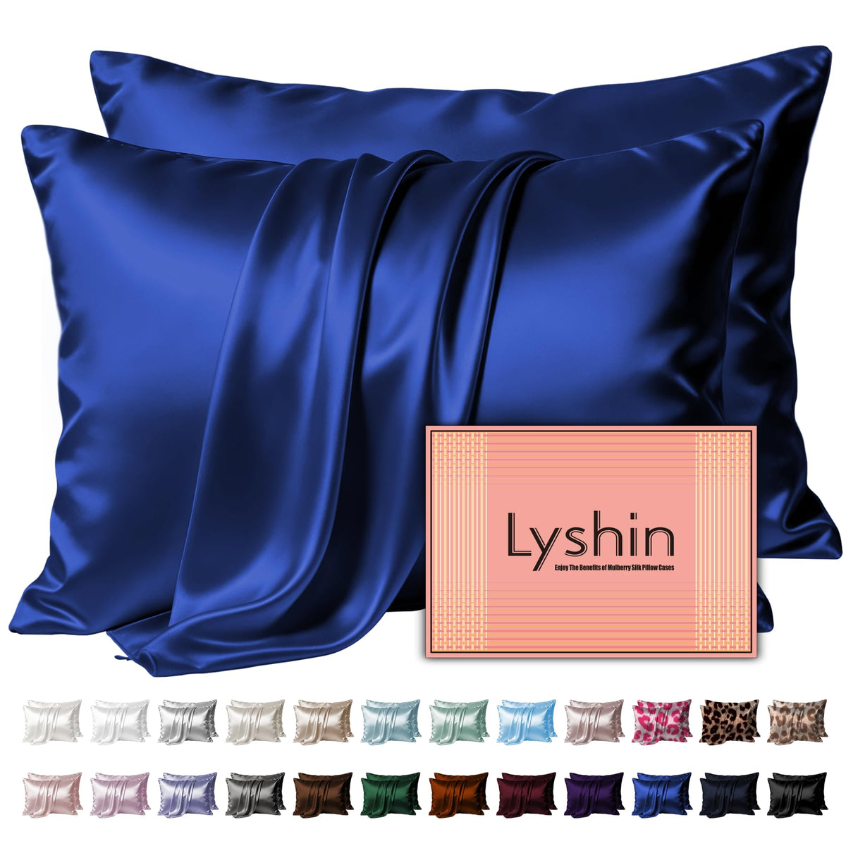 LYSHIN Black Silk Pillowcase Queen Size with Hidden Zipper