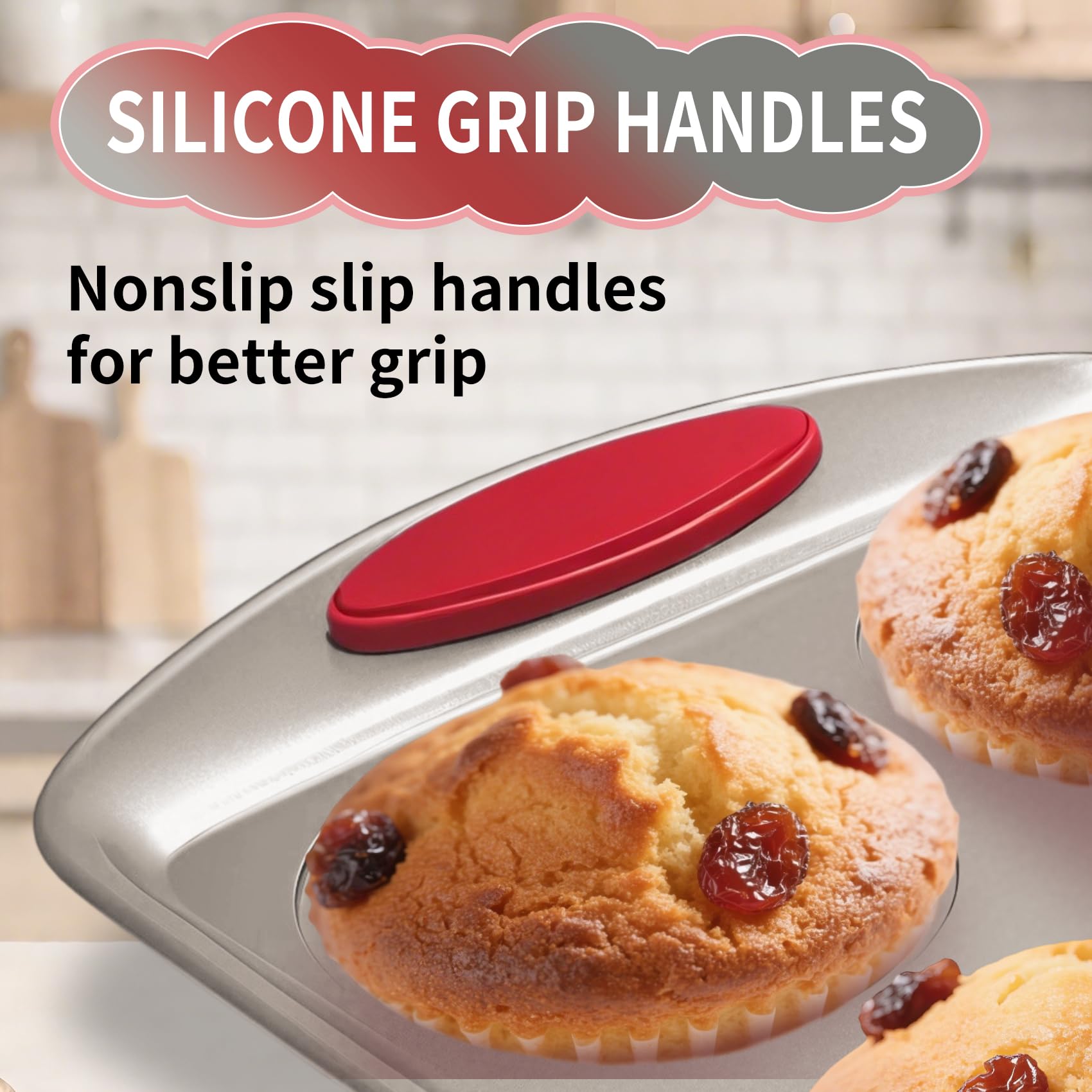 Shinsin 24 Cup Mini Cupcake Pan with Silicone Handles, Non-Stick Mini Muffin Pan, Baking Molds for Mini Cupcakes, Muffins, Quiches, Carbon Steel Mini Baking Pan, Dishwasher Safe (2 Pack)