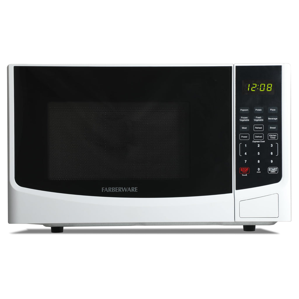Farberware 0.7 Cu. Ft. Countertop Microwave Oven – 700 Watts Power, Auto Cook Settings, Defrost, Easy Clean and Child Safety Lock - White