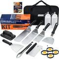 OUII Flat Top Griddle Accessories for Blackstone and Camp Chef Griddle - 9 Pieces Set with Griddle Cleaning Kit and Carry Bag! Metal Spatula, Scraper for Hibachi and Teppanyaki Grill