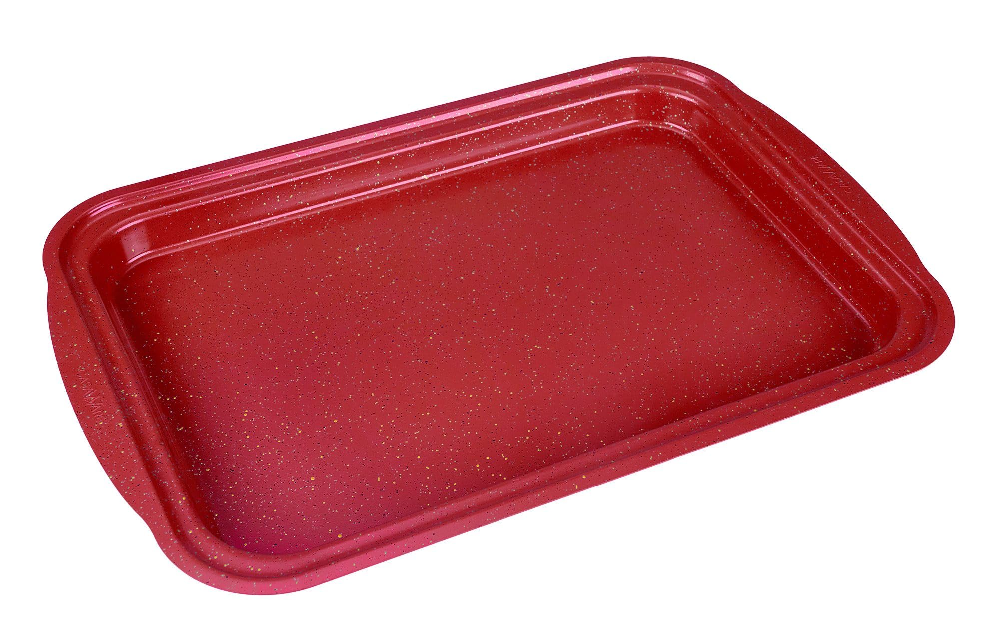 casaWare 17.5 x 12 x 1-Inch Cookie Sheet with 1.5-Inch Handles, Ultimate Series Commercial Weight, Ceramic Non-Stick Coating (Red Granite)