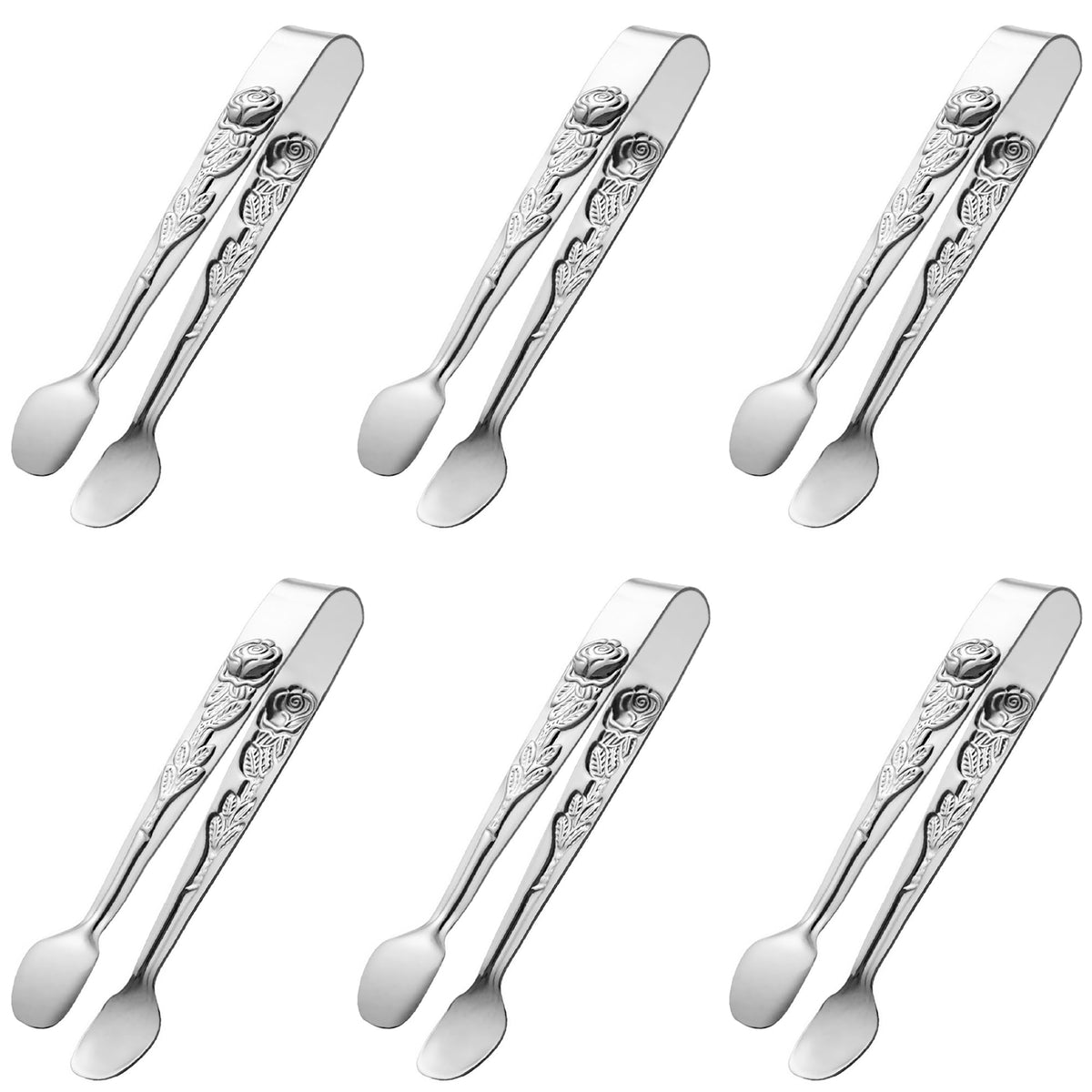 HINMAY 6PCS Mini Serving Tongs 5-Inch Small Sugar Tongs (Silver)
