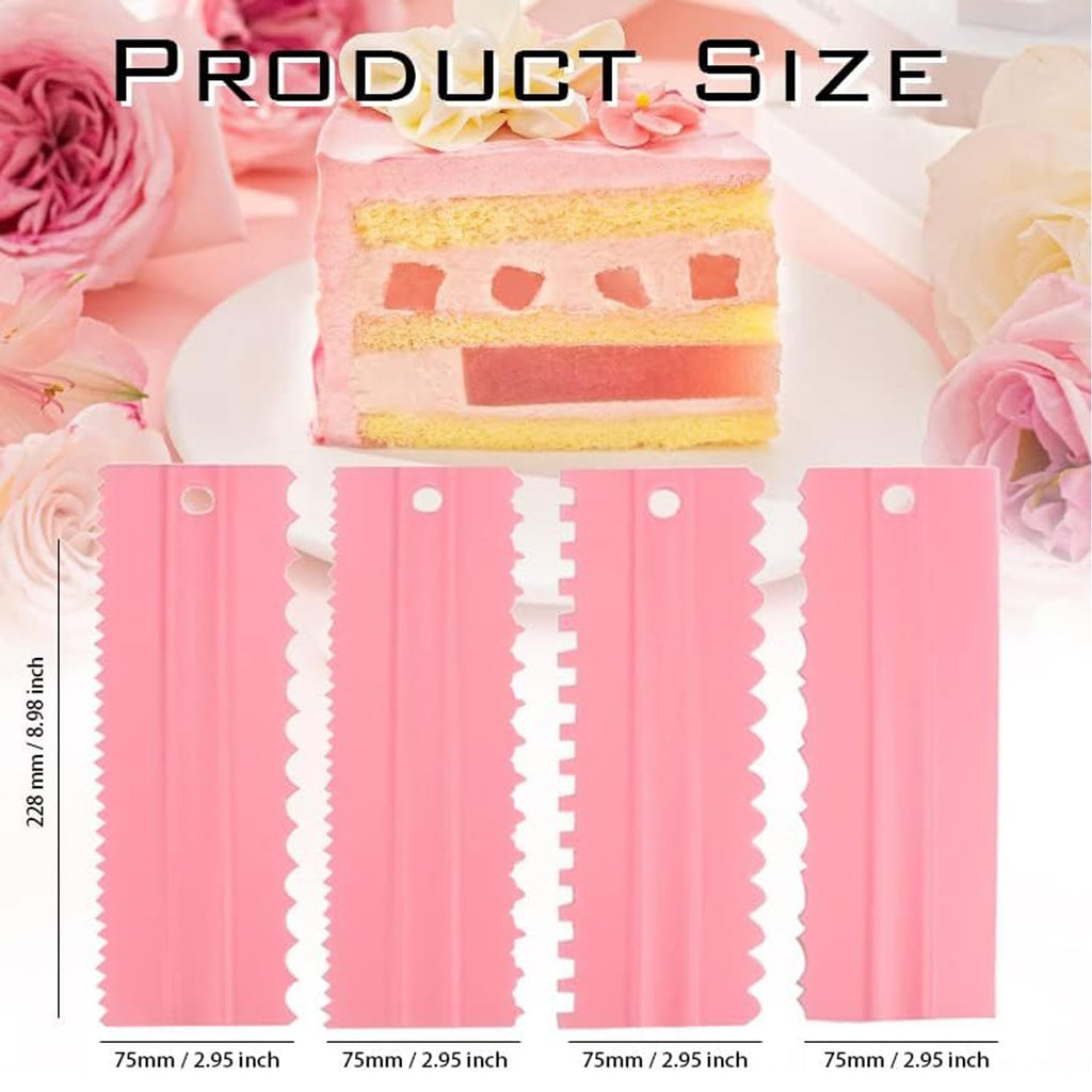 CEWIFO Cake Scrapers Set Pink Decorating Comb and Icing Smoother, Plastic Sawtooth Scraper Polisher Butter Mousse Cream Cake Edge DIY Tool -8 Design Textures (Pink)