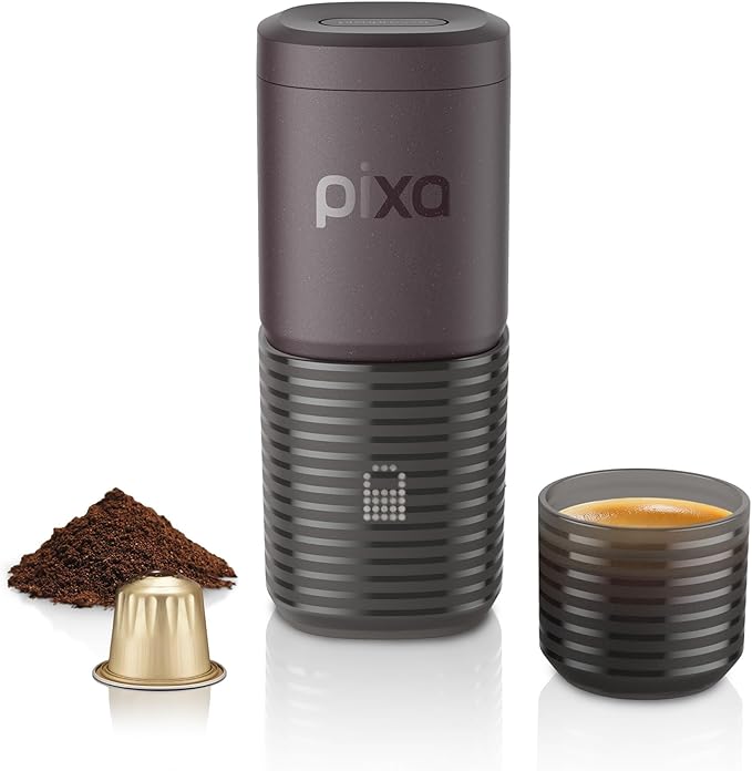 WACACO PIXAPRESSO, Coffee Machine Electric & Portable, With 4 Coffee Types & Fast Heat-Up, 3 * 3000mAh Battery, 20 Bar Portable Espresso Maker For Ground Coffee & NS Capsule, Dark Burgundy
