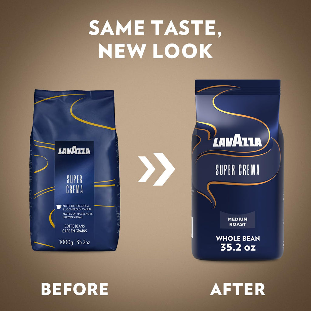 Lavazza Super Crema Whole Bean Coffee, Medium Espresso Roast, Arabica and Robusta Blend, 2.2 lb Bag (Pack of 2)