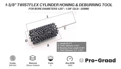 1-3/8" 240 Grit Silicon Carbide TwistFlex Cylinder Hone, Fits 1.25"- 1.38"