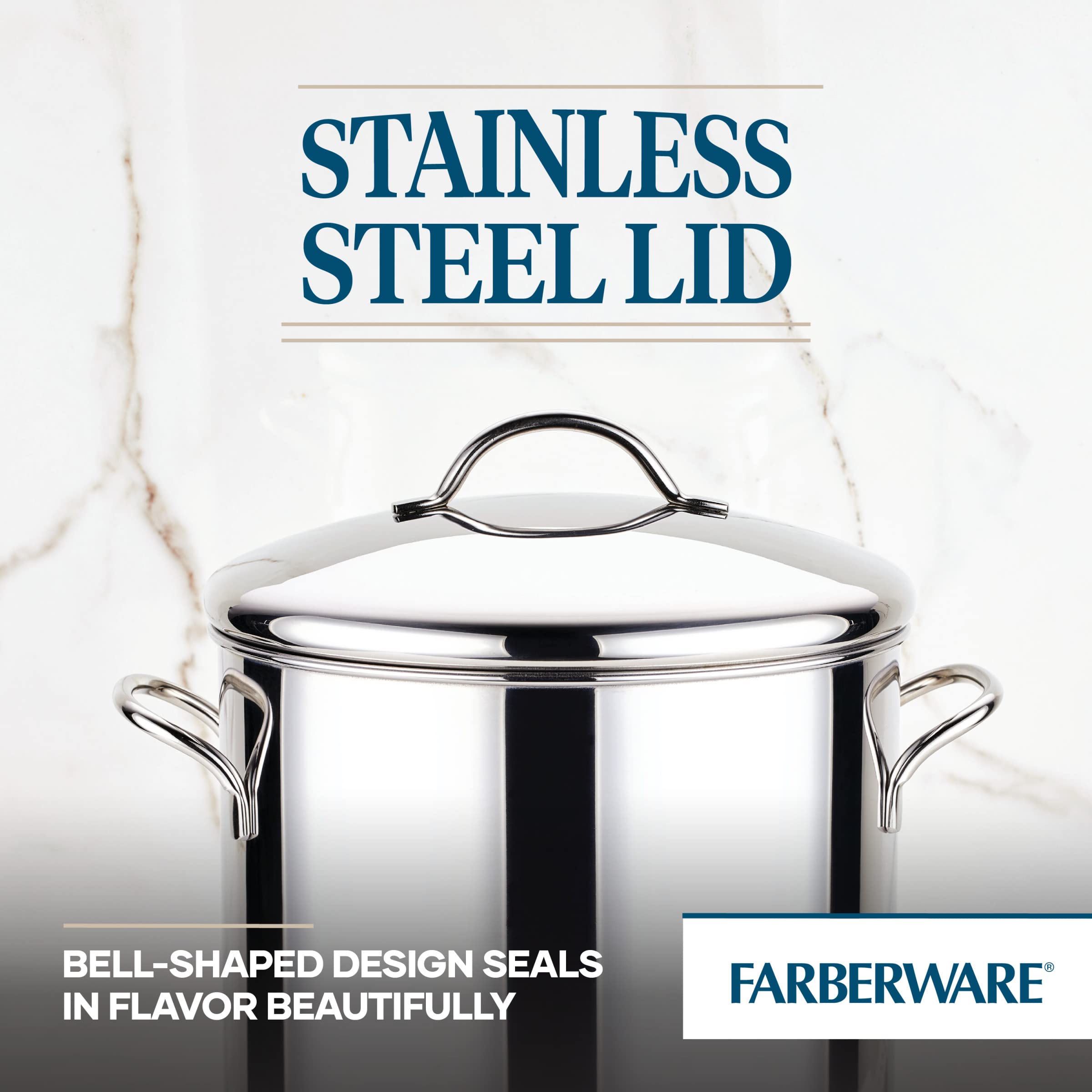 Farberware Classic Series Stainless Steel Induction 12 Quart Stock Pot with Lid, Silver