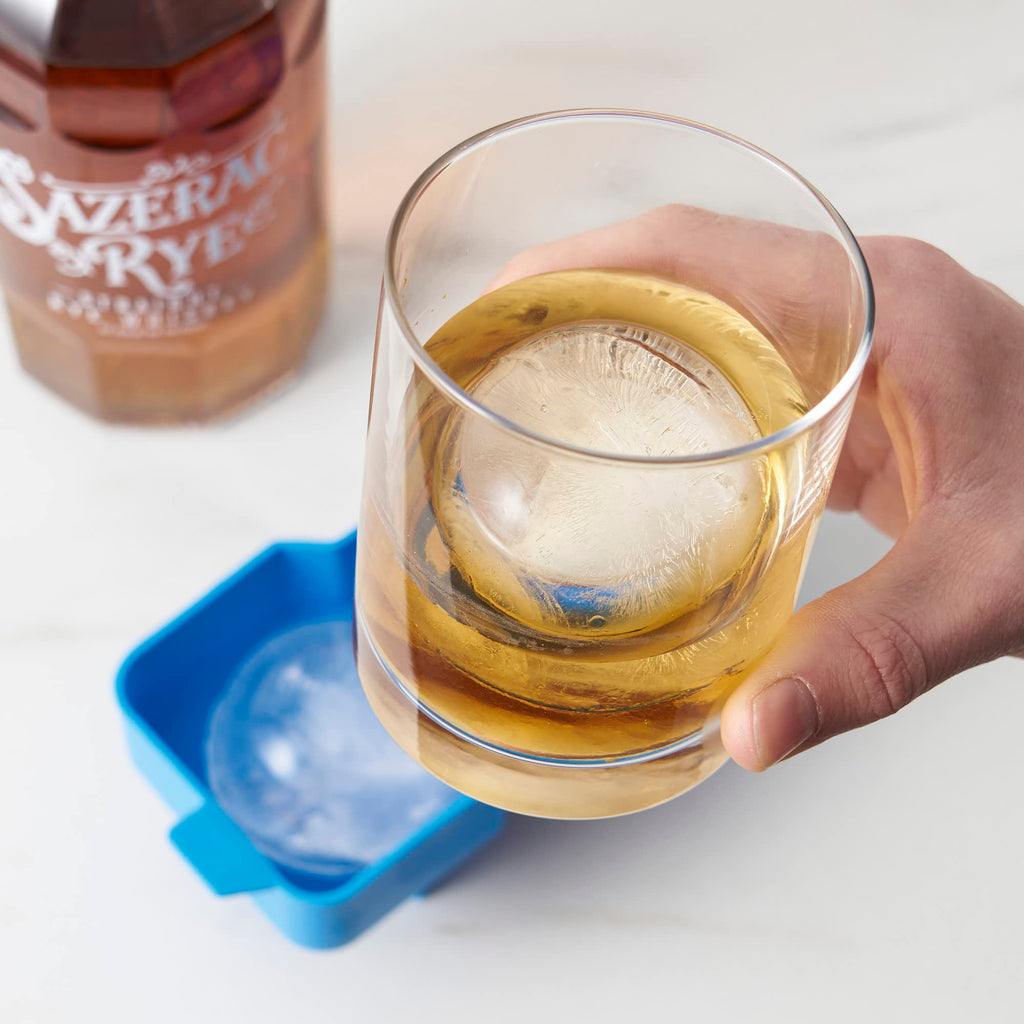 True Sphere Ice Tray, Silicone Mold for 2.25 Inch Extra Large Ice Balls, Easy to Release, Perfect for Whiskey, Bourbon, Cocktails, Mixed Drinks, Bar Cart Accessories, Home Bar Gifts, Set of 1, Blue