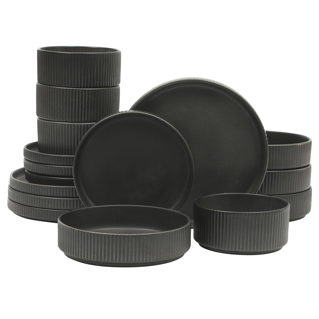 Gibson Elite Gelston Stoneware Matte Reactive Glaze 16 Piece (Service for 4) Plates and Bowl Dinnerware Set - Grey