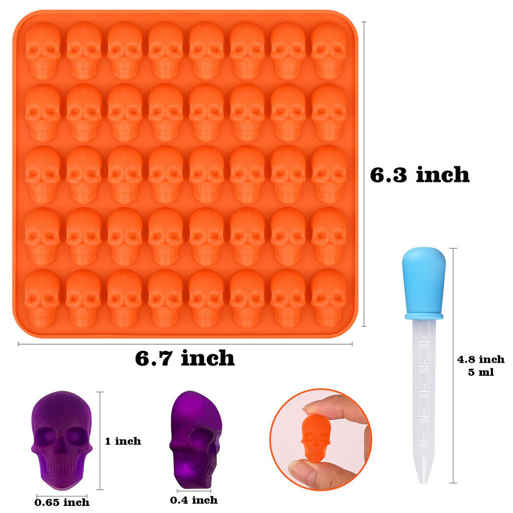 Sakolla 2 Pack Gummy Skull Candy Silicone Molds 40 Cavity Silicone Skull Molds with 2 Droppers for Halloween Chocolate, Candy,Jelly, Wax Melt, Dog Treats, Ice Cube