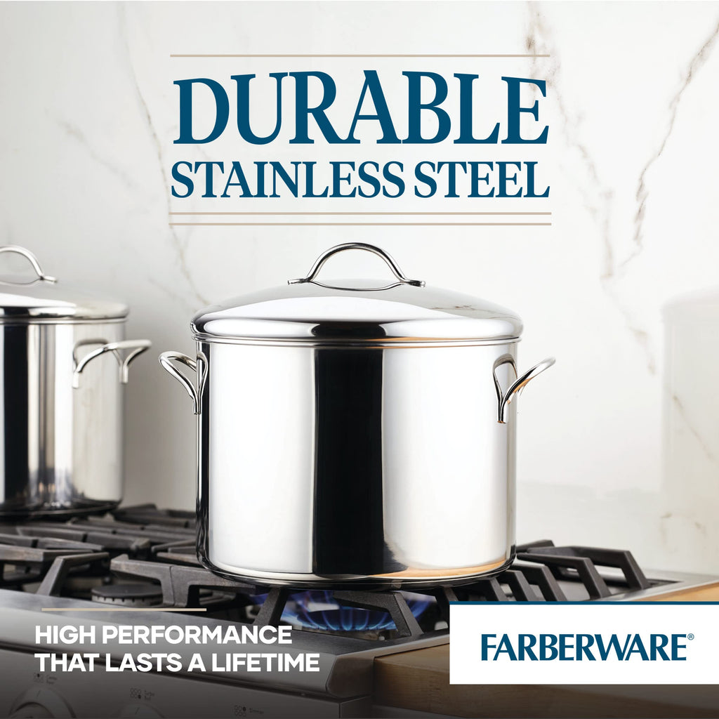 Farberware Classic Series Large Stainless Steel Induction 16 Quart Stock Pot with Lid
