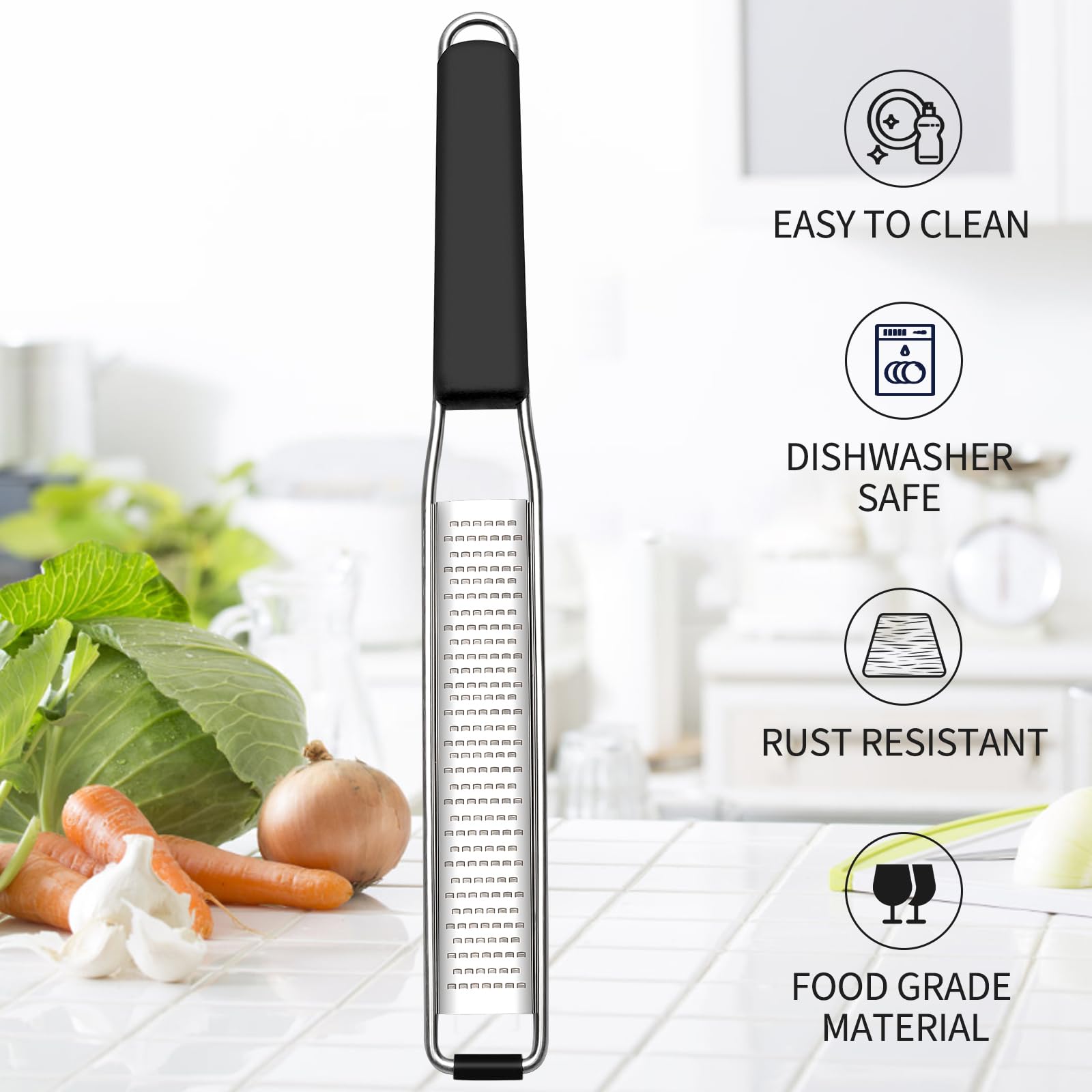 Cambom Lemon & Citrus Zester, Cheese Graters with Stainless Steel Sharp Blade for Parmesan Cheese, Ginger, Garlic, Nutmeg, Chocolate, Vegetables, Fruits, Dishwasher Safe Shredder Fine Blade