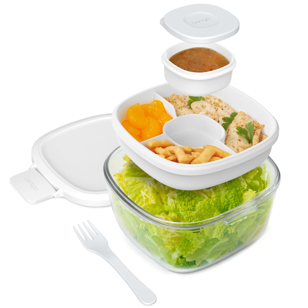 Bentgo Glass Salad Container with Airtight Lid & Leak-Proof Sauce Cup