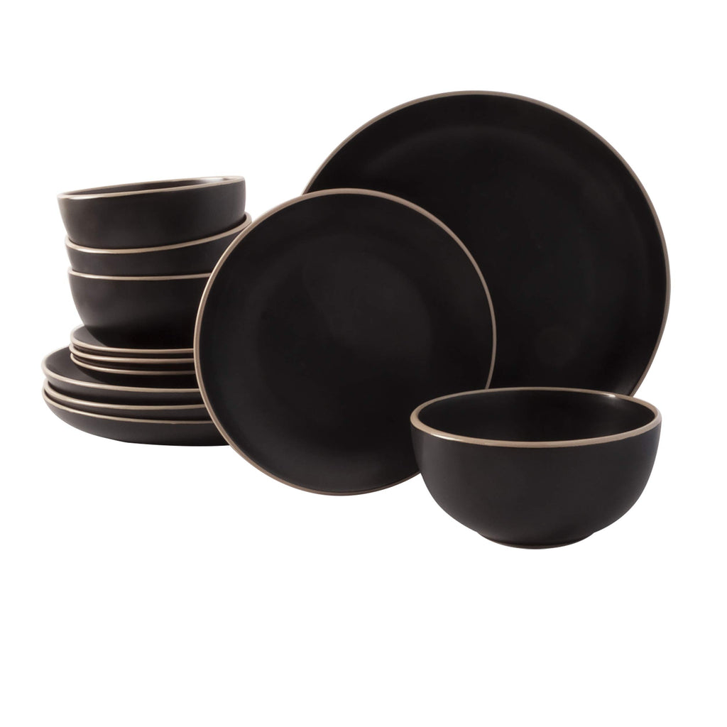 Gibson Home Rockaway 12-Piece Round Stoneware Dinnerware Set, Service for 4 – Cream Plates and Bowls, Modern Matte Finish, Microwave & Dishwasher Safe
