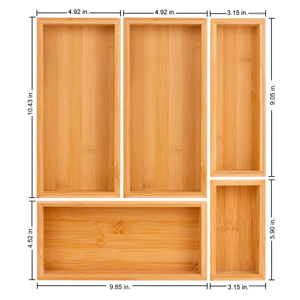 Teicui bamboo drawer organizer Set,expandable drawer dividers,wooden storage organizers,drawer organizers for kitchen, bathroom,flatware,Tea Bag Organizer (1 X 5PCS Natural)