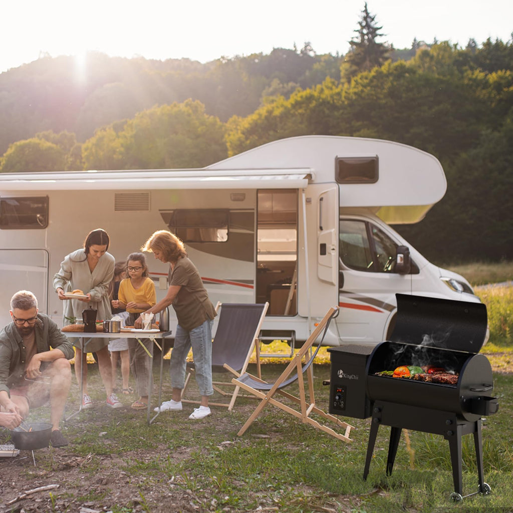 Electric Wood Pellet Grill & Smoker with Foldable Legs, 456 SQ.IN Grill Capacity, 11LB Pellet Hopper, PID Temperature Control 180-425°F, Portable Foldable Design for Backyard Camping Bake and Roast