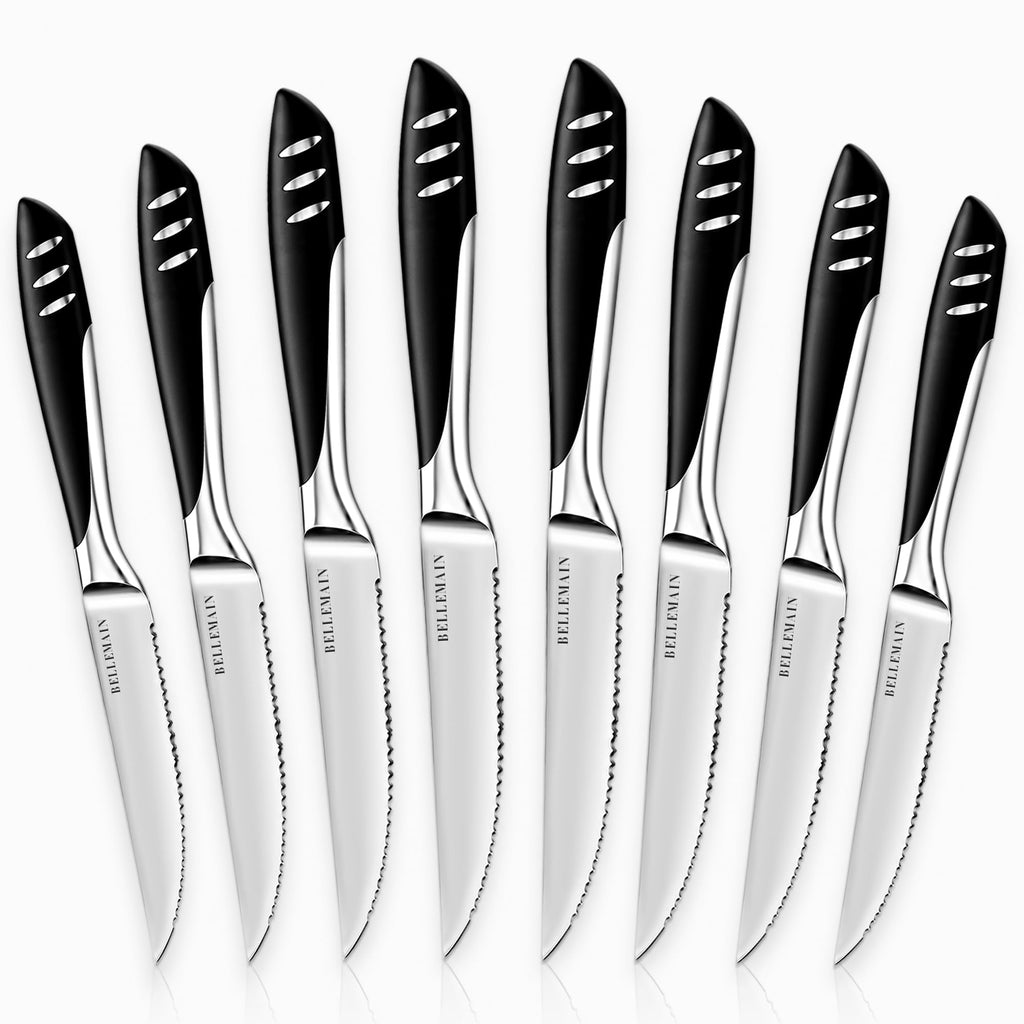 Bellemain Steak Knife Set of 8, Serrated Stainless Steel, Dishwasher Safe
