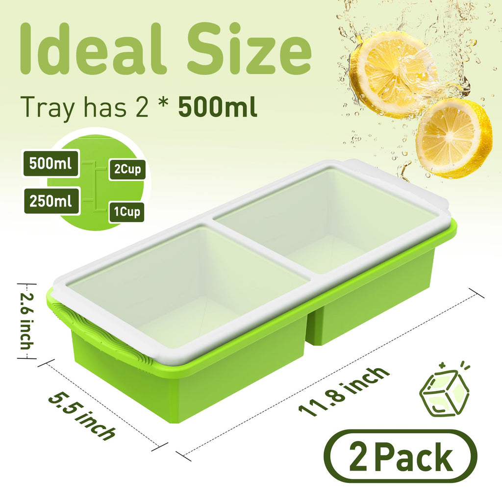 Silicone Freezer Tray with Lid Soup Freezer Container Molds with Steel Reinforced Rim Ice Cube Freezer Molds for Soup, Sauce, Leftovers, Homemade Meal Prep Containers Butter Molds Kitchen Sets