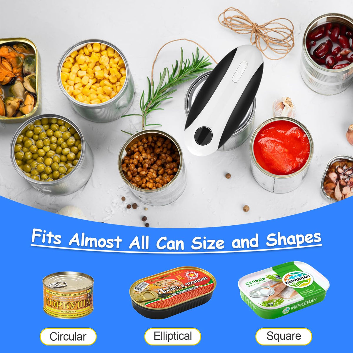 Electric Can Opener, Can Opener Electric Fits All Can Sizes, One Touch USB Rechargeable Electric Can Opener for Kitchen and Seniors with Arthritis, Chef, Automatic Can Opener, Portable Kitchen Gadgets