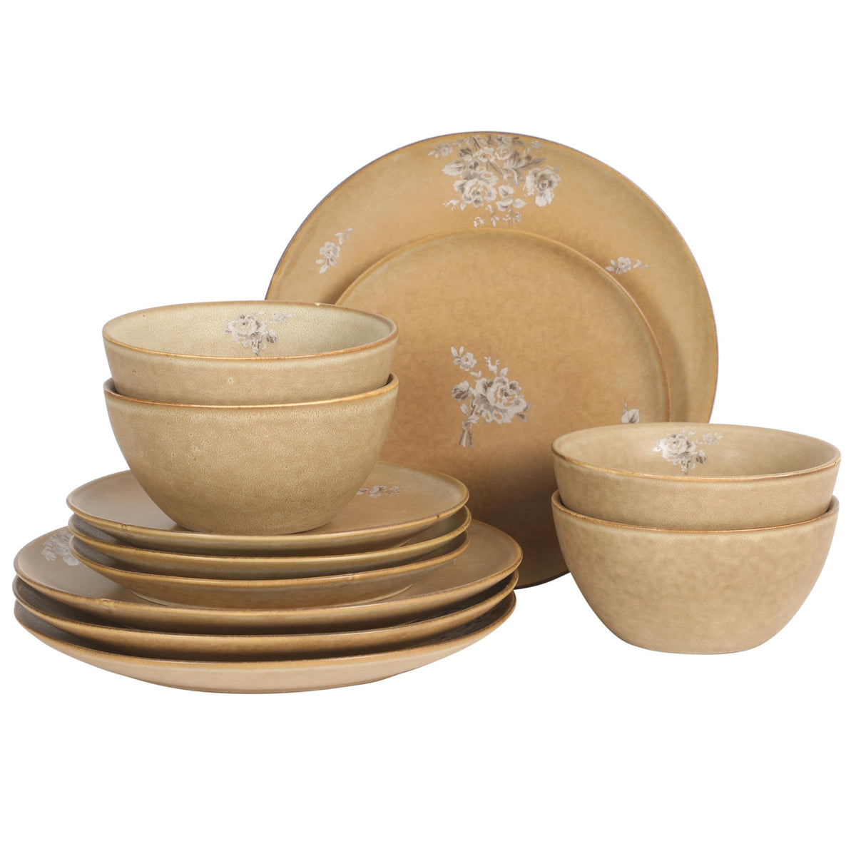 Gibson Elite Echo Bay 12 Piece Porcelain Reactive Glaze (Service for 4) Ceramic Plates and Bowls Modern Stackable Dinnerware Set - Blue