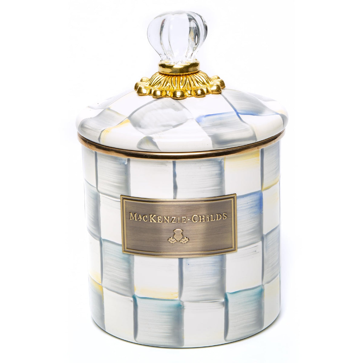 MACKENZIE-CHILDS Enamel Canister, Small, Pink-and-White Rosy Check