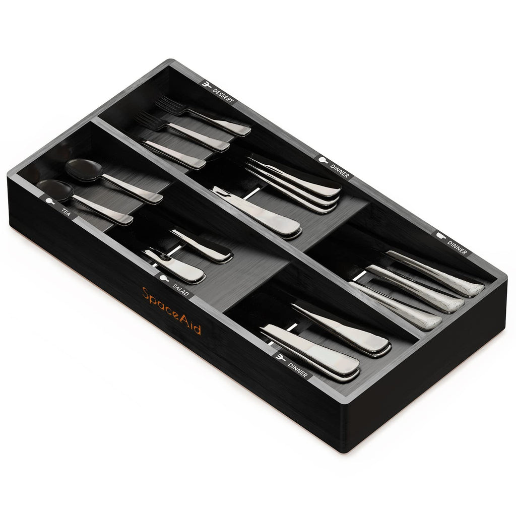 SpaceAid Bamboo Silverware Drawer Organizer with Labels, Kitchen Utensil Tray Holder Organizer for Flatware, Cutlery, Spoon and Knives Drawer Storage Organization (12 Slots)