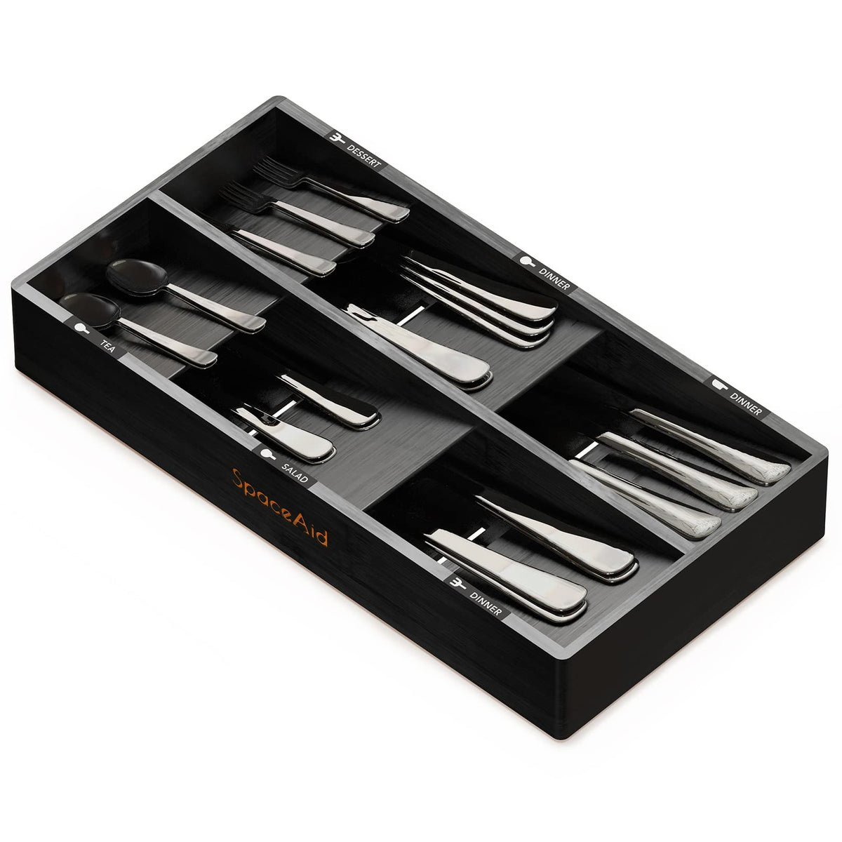 SpaceAid Bamboo Silverware Drawer Organizer with Labels, Kitchen Utensil Tray Holder Organizer for Flatware, Cutlery, Spoon and Knives Drawer Storage Organization (12 Slots)