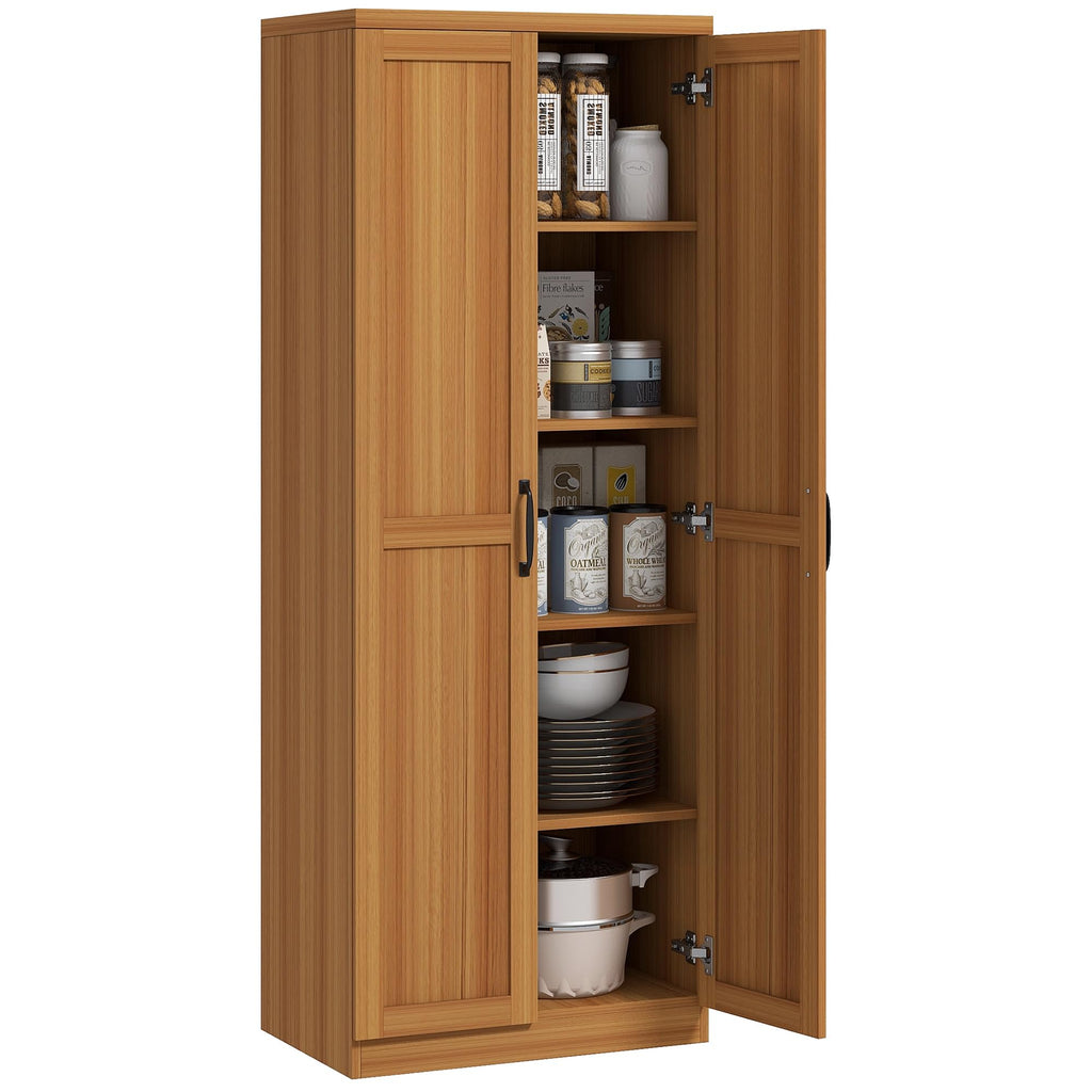 HOMCOM 63" Kitchen Pantry Cabinet with Doors and Adjustable Shelves, White