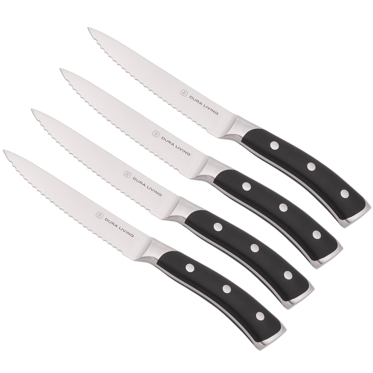 DURA LIVING 2-Piece Kitchen Knife Set – Ultra Sharp Precision German Stainless Steel Blades, 5” Utility & 3.5” Paring Knife with Ergonomic Handles, Multipurpose for Slicing & Peeling, Black Handle
