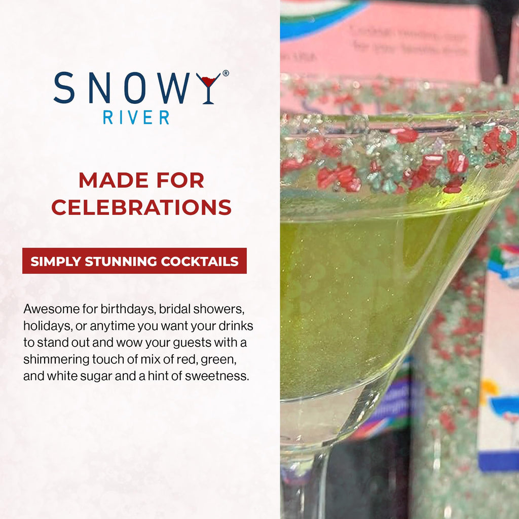 Snowy River Holiday, Cocktail & Margarita Sugar Rimmer - Vibrant Naturally Colored Sugar for Cocktail Rimming, Baking & Decorating, Medium Crystal - 16oz