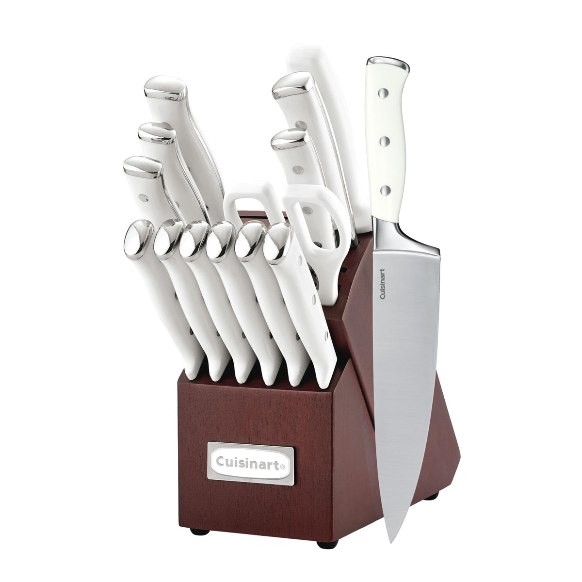 Cuisinart 15-Piece Knife Set with Block, High Carbon Stainless Steel, Forged Triple Rivet, White, C77WTR-15P