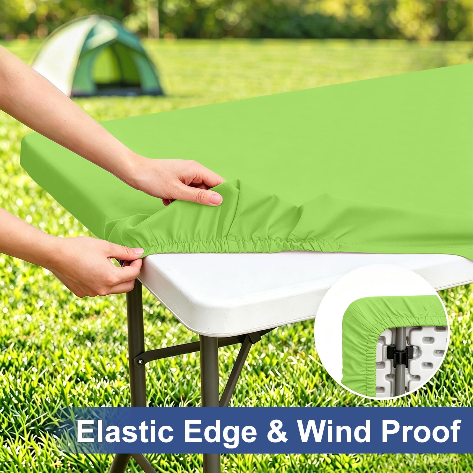 homing Rectangle Table Cloth Cover, Water-Resistant Polyester Elastic Fitted Tablecloth, Fits for 5 Foot Folding Tables, Washable Table Protector for Picnic, Camping, Outdoor (Lime Green, 30" x 60")