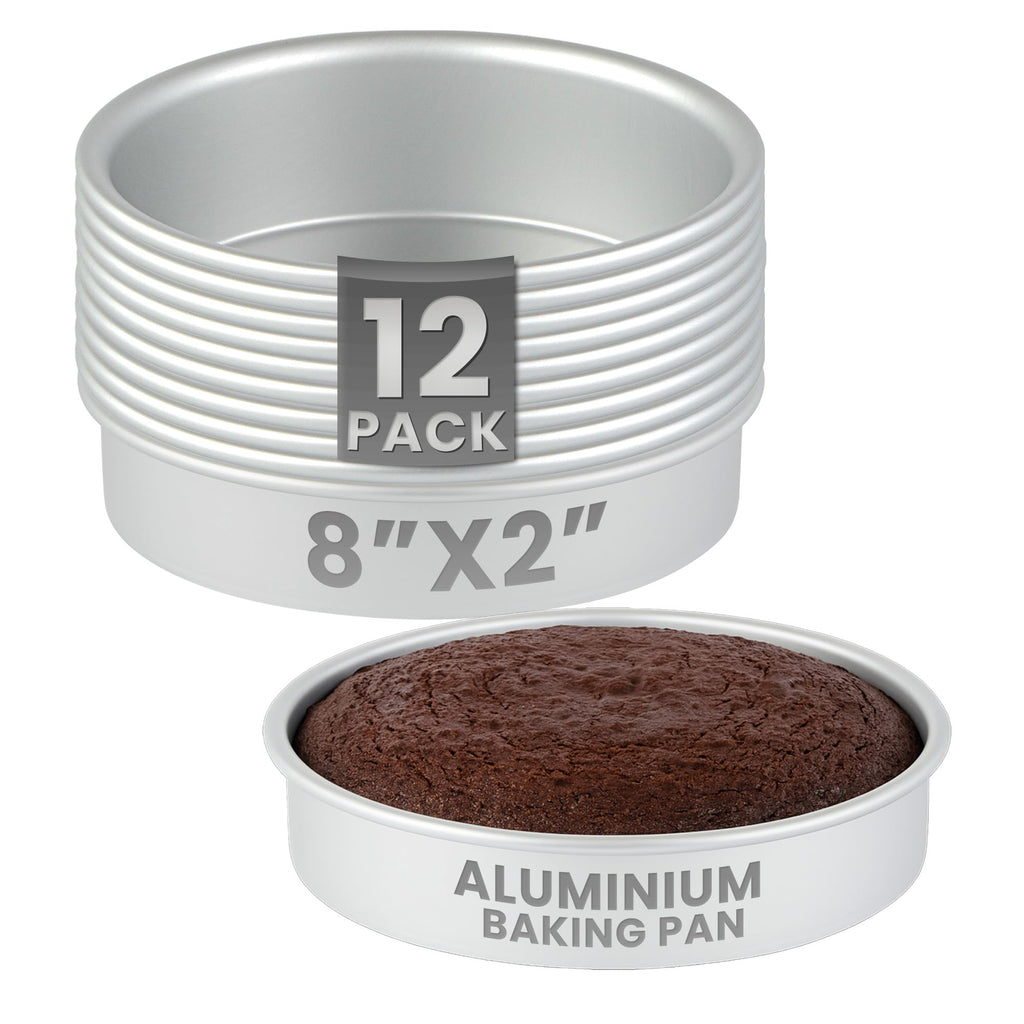 Restaurantware-Met Lux 8 x 2 Inch Straight-Sided Baking Tins, 12 Round Cake Pans - Oven-Ready, Freezable, Anodized Aluminum Round Baking Pans, Greaseproof, For Layer Birthday Cakes