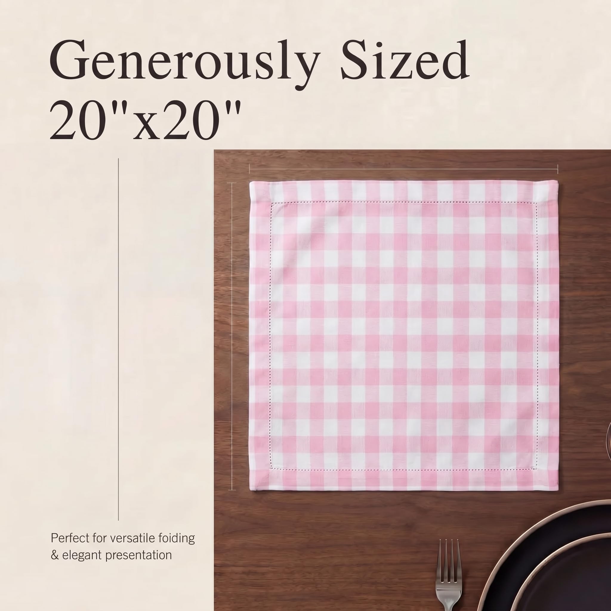 Urban Villa Cloth Napkins 100% Cotton Dinner Napkins Set of 12(20"x20") Highly Absorbent Washable Durable Reusable Napkins Ideal for Hotel Collection Lunch Restaurant Farmhouse Parties - Pink White