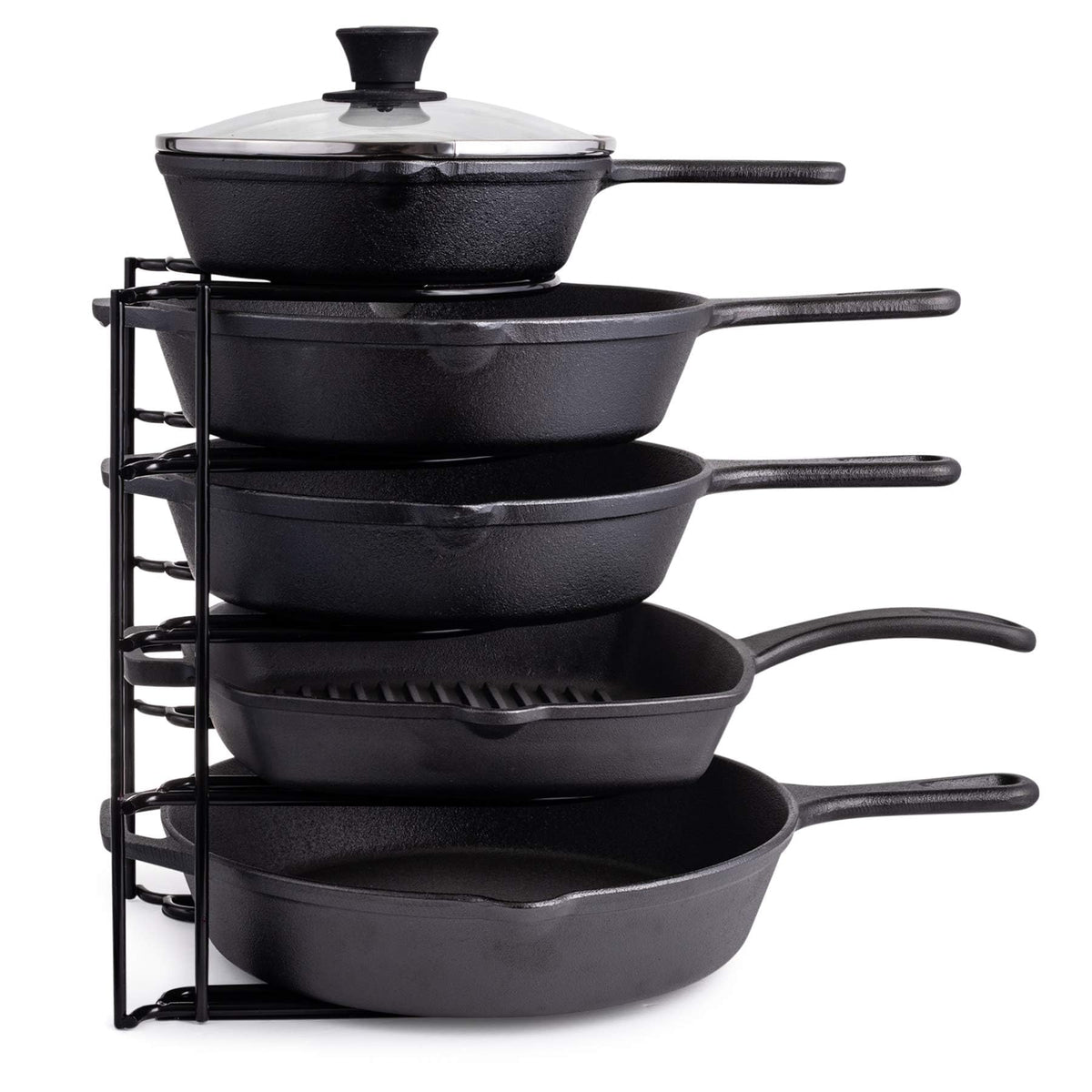 Cuisinel Pan Organizer for Cast Iron, XL 5-Tier Rack, Matte Black 15.9"