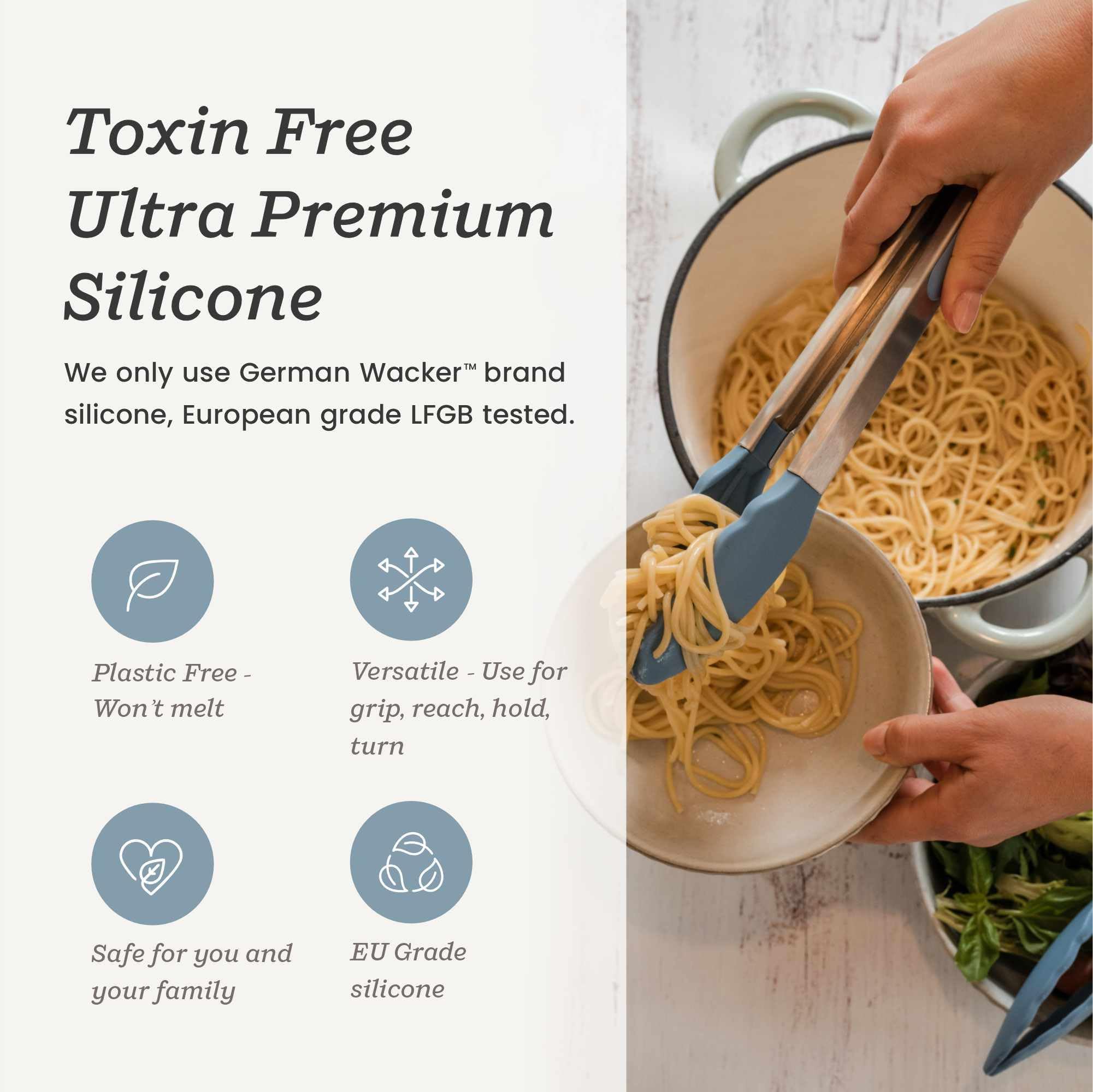 Starpack Get a Grip Silicone Kitchen Tongs (12 Inch) - LFGB Non Toxic, 600°F Heat Resistant, BPA-Free - Heavy-Duty Stainless Steel, Locking - Dishwasher Safe for Nonstick Cookware
