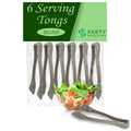 PARTY BARGAINS 8.5″ Silver Plastic Serving Tongs 6-Pack – Heavy-Duty Disposable & Reusable Kitchen Tongs for Parties BBQ Buffet Salad Appetizers Catering