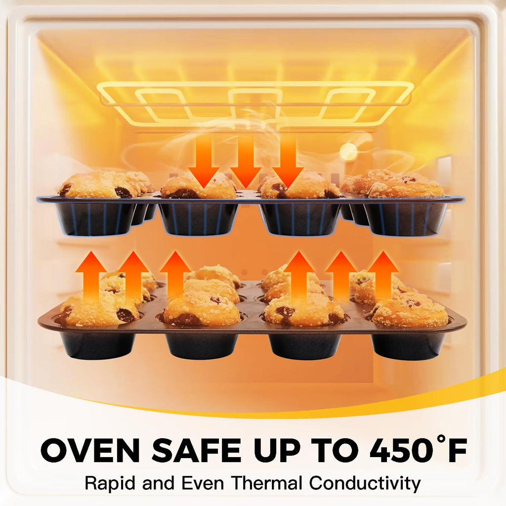 HONGBAKE Bakeware Sets, Baking Pans Set with Kitchen Oven Mitts, Nonstick Oven Pan for Kitchen with Wider Grips, 12-Piece Including Rack, Cookie Sheet, Cake Pans, Loaf Pan, Muffin Pizza Pan